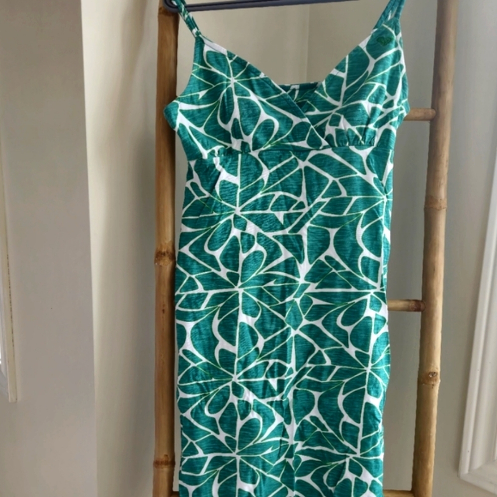 Roxy Green and White Leaf Print Dress